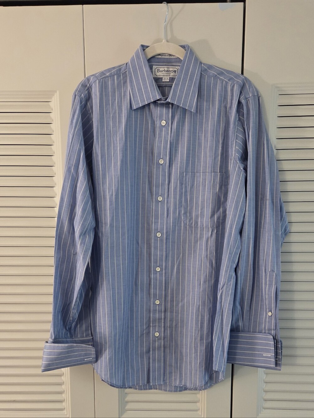 Vintage Burberry Light Blue Pinstripe Men's Dress Shirt